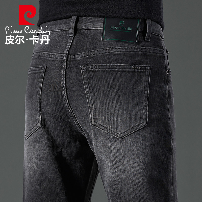 皮尔卡丹秋冬季太空丝保暖隔热牛仔裤男加绒加厚休闲直筒长裤子男