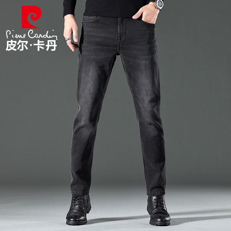皮尔卡丹2024秋春秋新款牛仔裤男太空丝保暖隔热加绒加厚直筒裤子