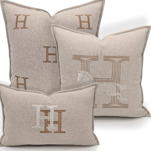 宅寂风刺绣抱枕咖米抱枕沙发样板房拼接靠枕靠垫原木布艺沙发抱枕