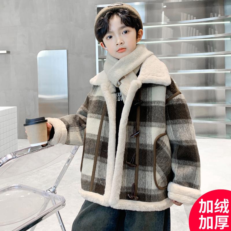 男童冬季加绒加厚呢大衣