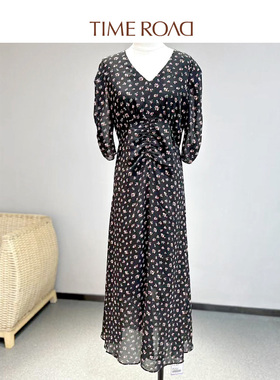 Time RoaD/汤米诺夏季V领雪纺碎花裙优雅收腰连衣裙T26233191299