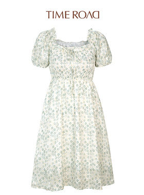 Time RoaD/汤米诺温柔风绑带连衣裙女夏碎花方领裙子T25233191537