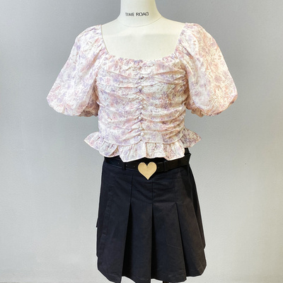 短袖衬衫汤米诺碎花2024夏