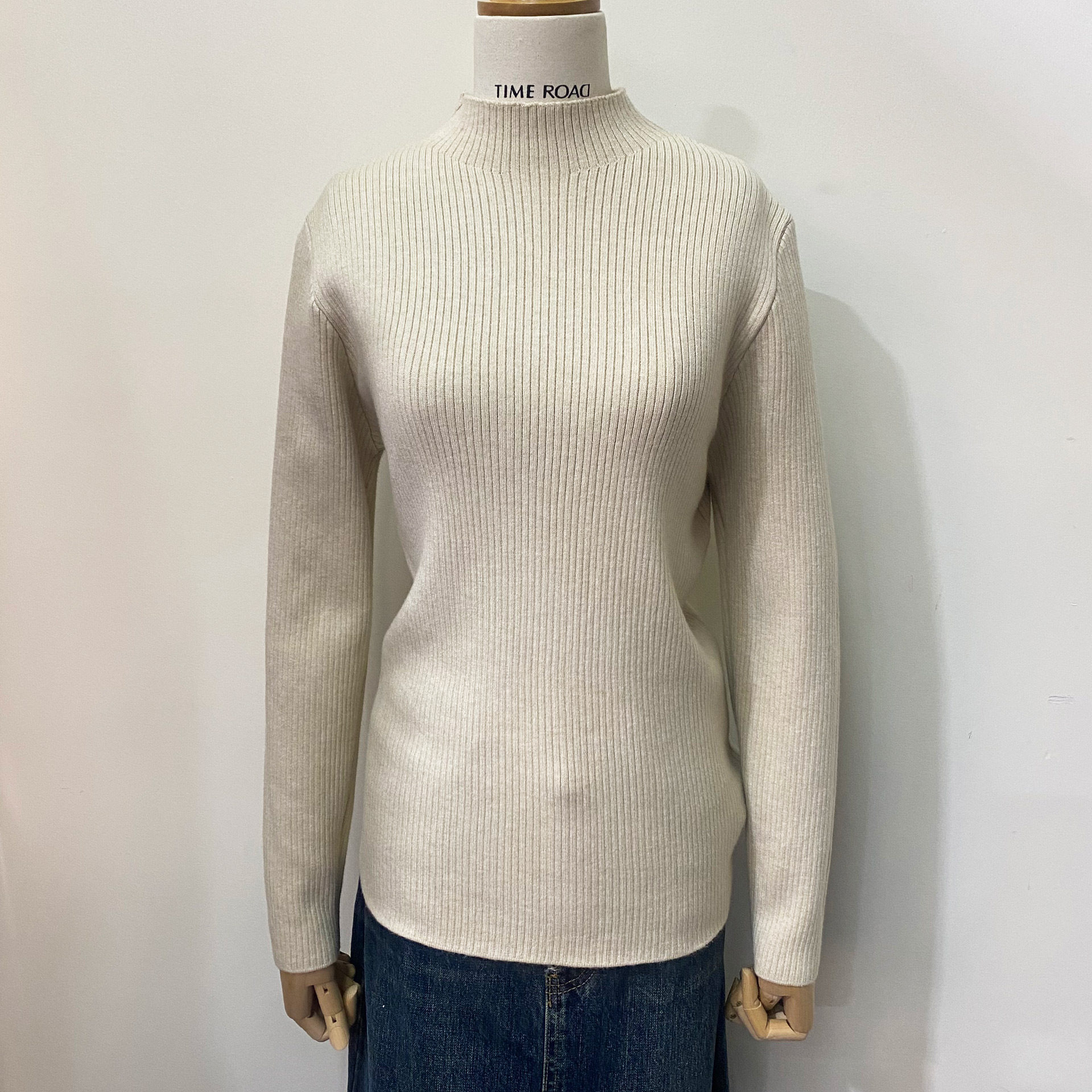 Time RoaD/汤米诺极简风高领坑条毛衣女修身加绒打底衫针织衫内搭