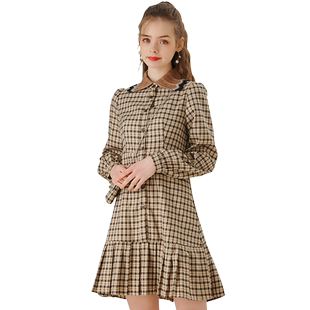Time RoaD/汤米诺时尚格子气质连衣裙女春秋休闲中长款格纹鱼尾裙