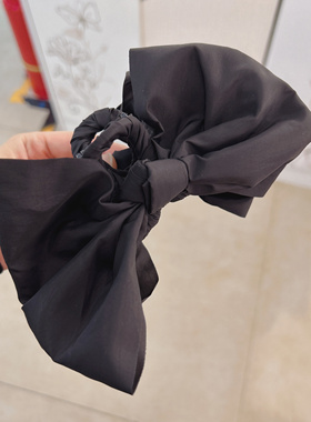 气质缎面黑色蝴蝶结发抓高级感盘发抓夹简约布艺发夹鲨鱼夹抓子
