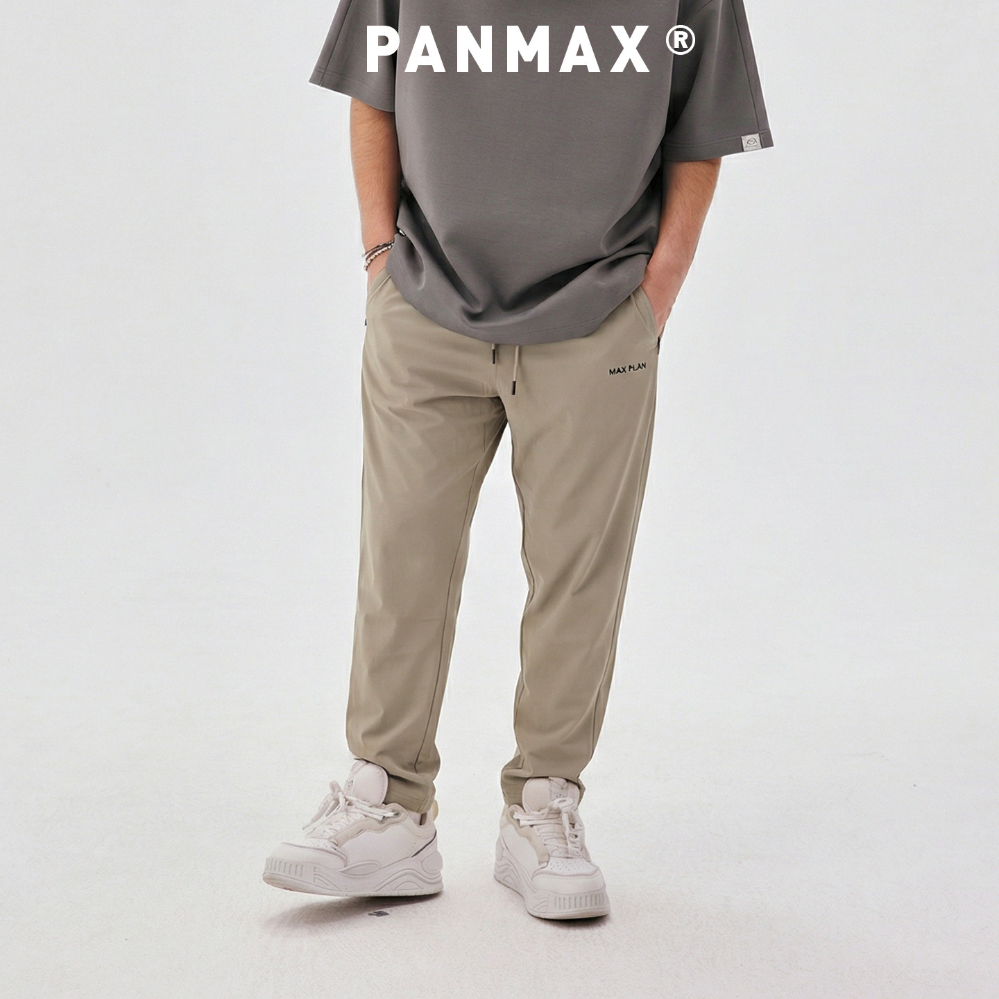 PANMAX潮牌男装2026春秋直筒裤侧边拉链口袋凉感弹性日常休闲裤