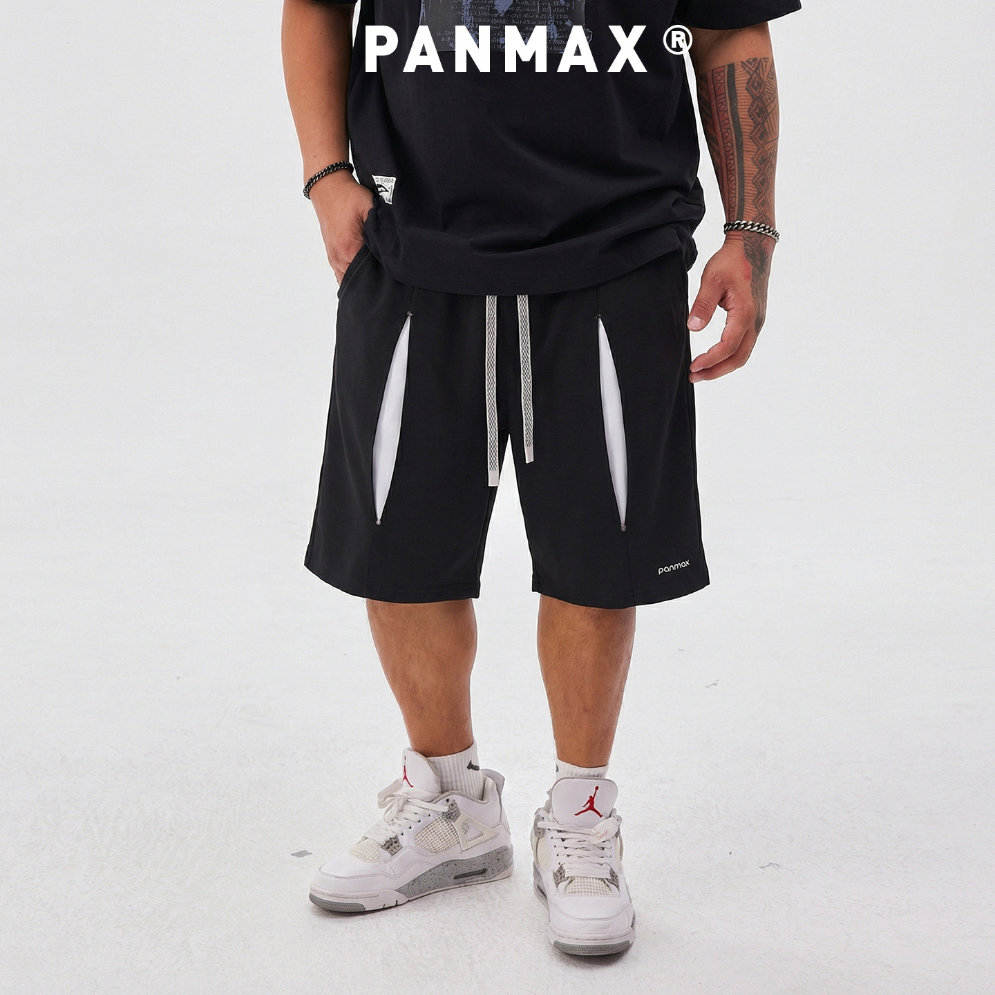 PANMAX潮牌大码男装2026夏季宽松抽绳休闲短裤潮牌运动五分卫裤