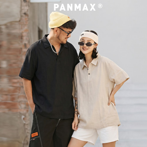【莱赛尔】PANMAX潮牌大码夏美式复古翻领短袖Polo衫亚麻百搭上衣