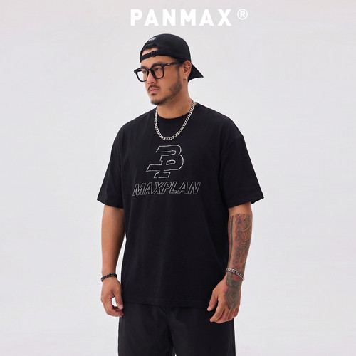 PANMAX大码字母宽松短袖T恤男