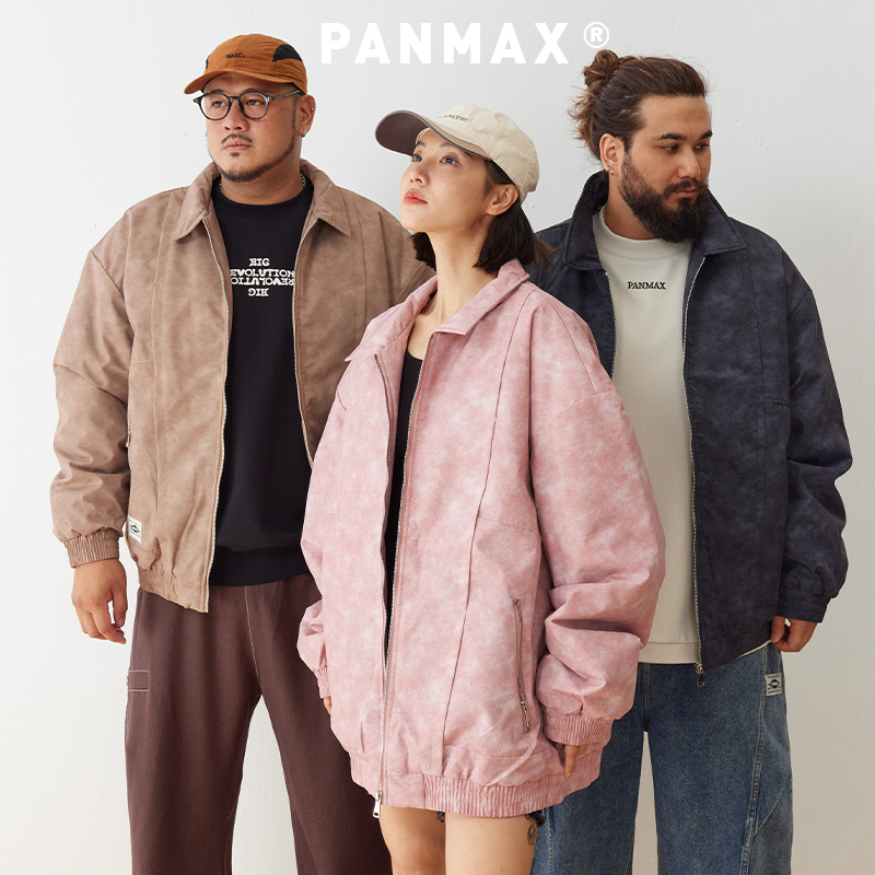 PANMAX潮牌大码男装2025秋冬翻领拉链口袋棉衣纹理感保暖棉服多色