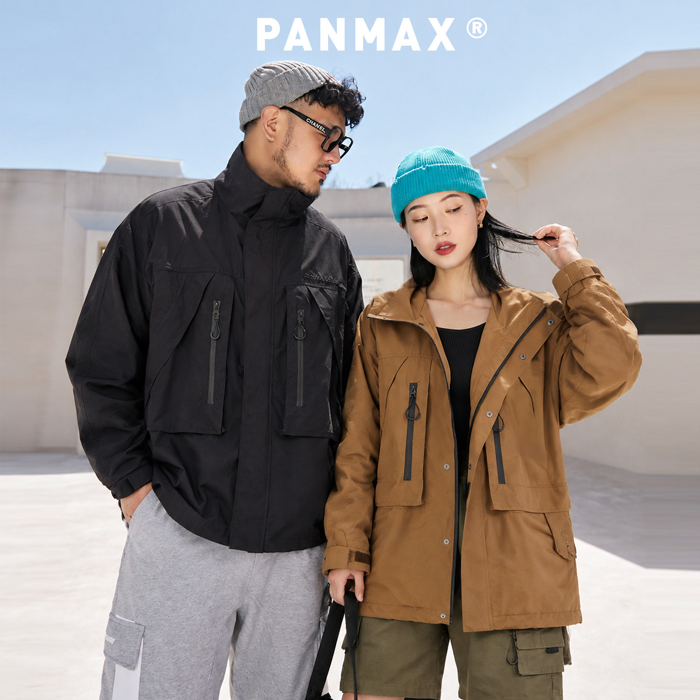 PANMAX大码男装户外日系复古立领重磅机能风口袋开衫上衣夹克外套