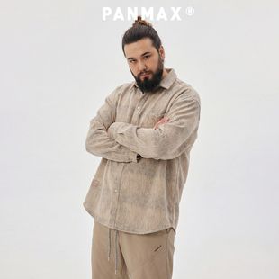 PANMAX潮牌大码男装春秋长袖衬衫纹理衬衫极简日系工装风衬衣