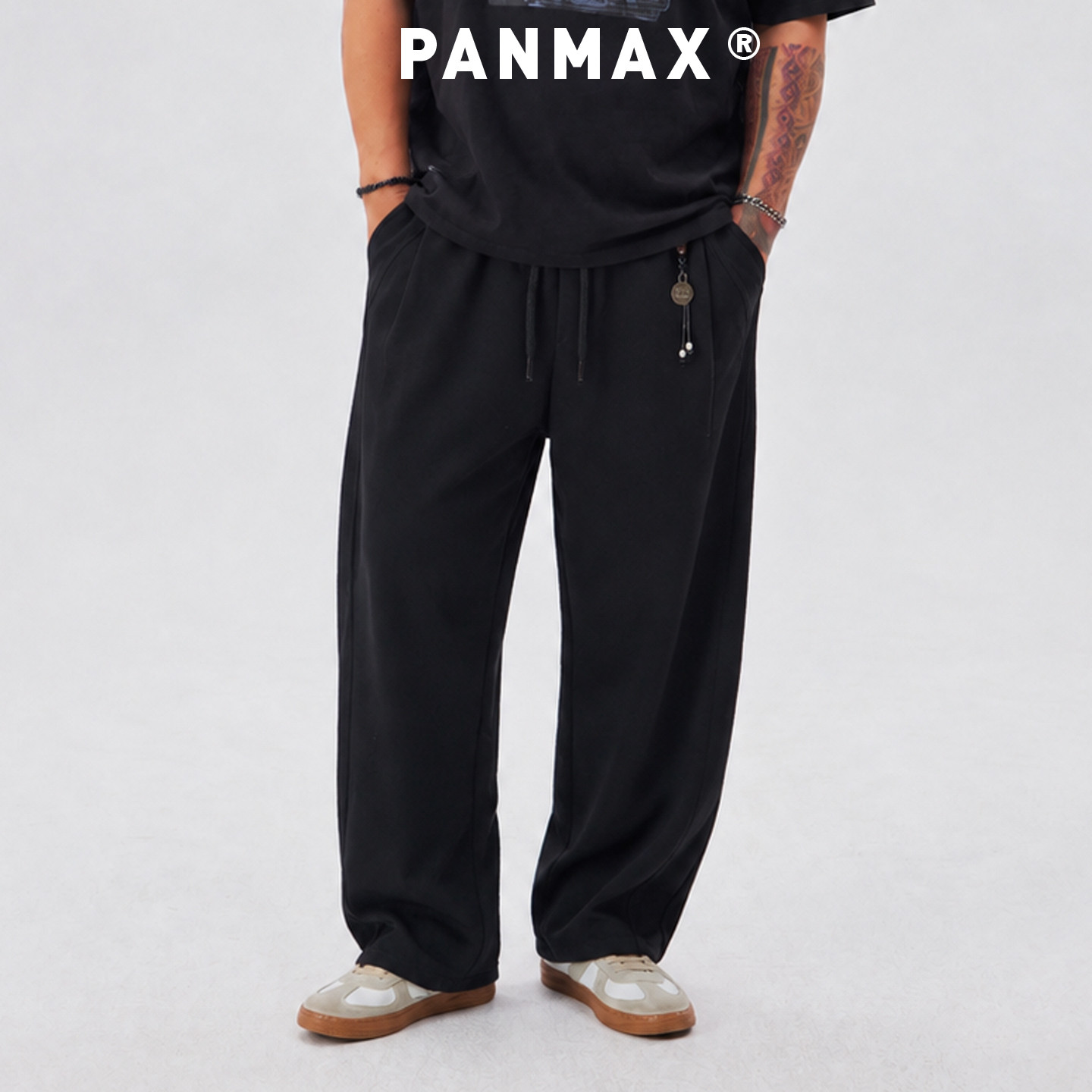 PANMAX潮牌大码Clean Fit极简垂感阔腿卫裤男金属抽绳设计感长裤