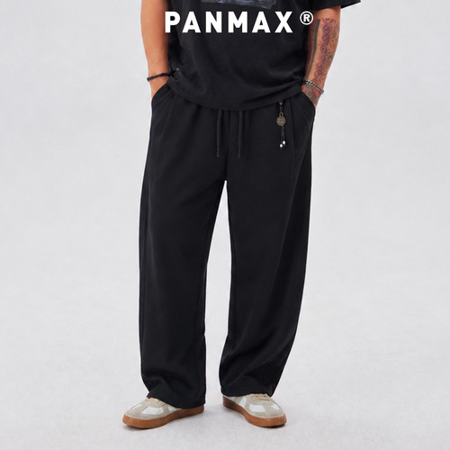 PANMAX潮牌大码Clean Fit极简垂感阔腿卫裤男金属抽绳设计感长裤