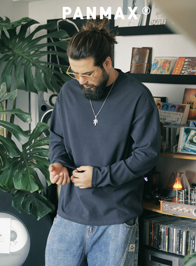 PANMAX潮牌大码男装长袖T恤菠萝格德绒保暖打底衫基础款圆领上衣