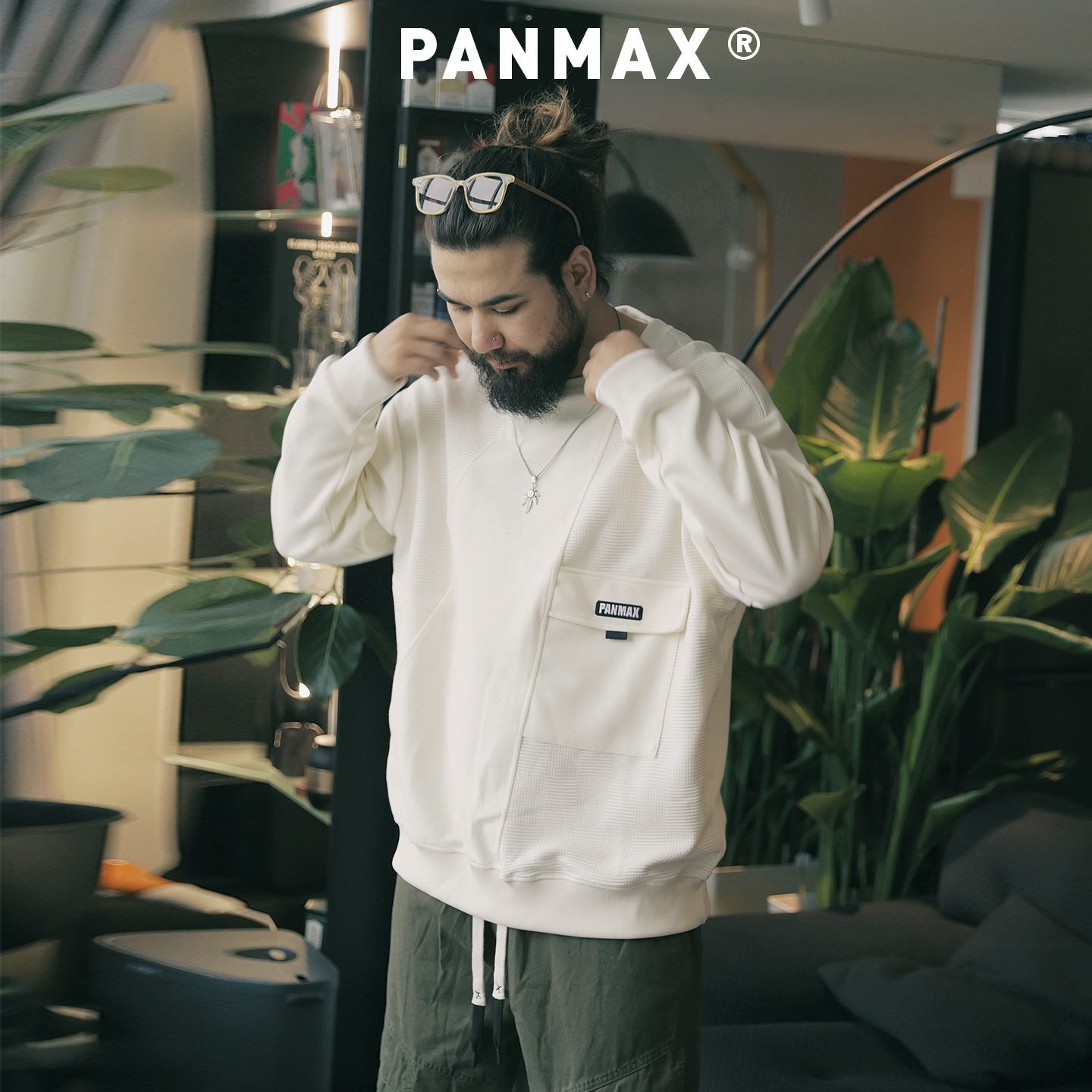 PANMAX大码男装潮牌2025年秋季新款简约口袋设计加肥加大套头卫衣