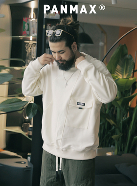 PANMAX大码男装潮牌秋季新款简约口袋设计加肥加大套头卫衣