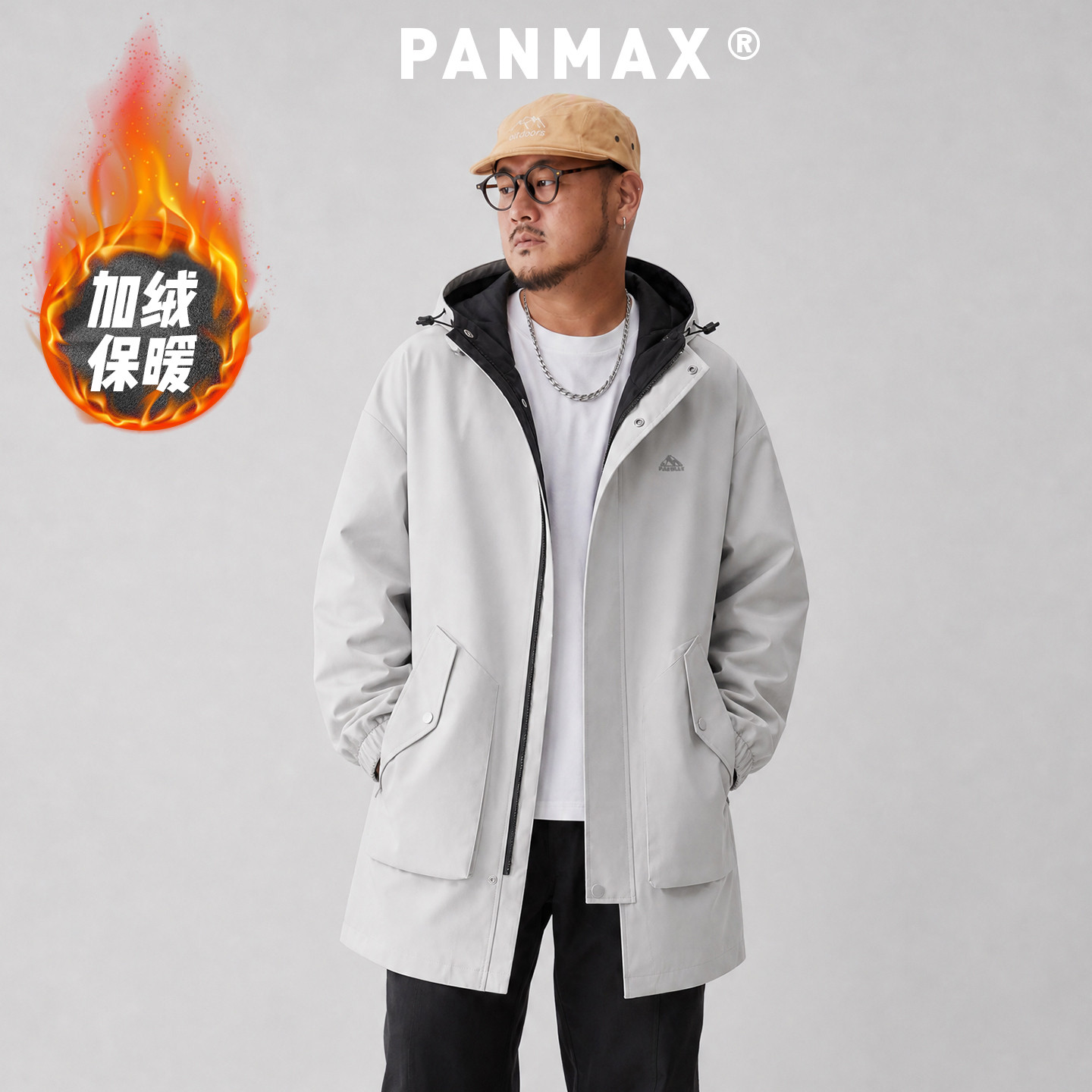 PANMAX 潮牌大码秋冬加绒连帽棉服男宽松拉链外套高街Vibe风上衣