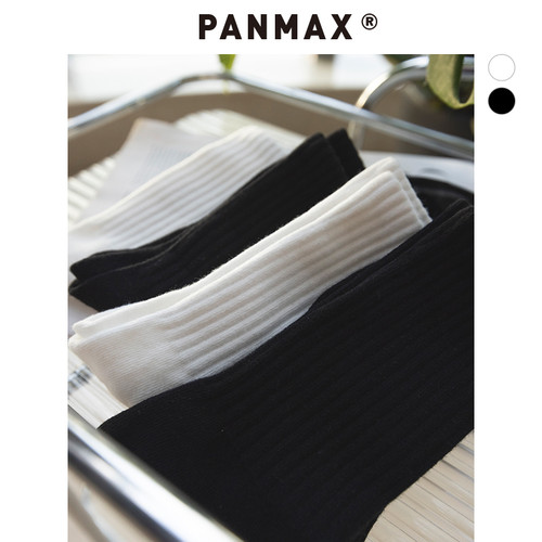 PANMAX大码男装7A抗菌防臭运动中筒透气吸汗秋冬棉袜子黑白色大号