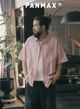PANMAX大码男装潮牌夏季新款日系扎染工装口袋短袖衬衫上衣