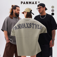 PANMAX潮牌大碼男裝美式純色基礎(chǔ)款后背大字母印花情侶款短袖T恤