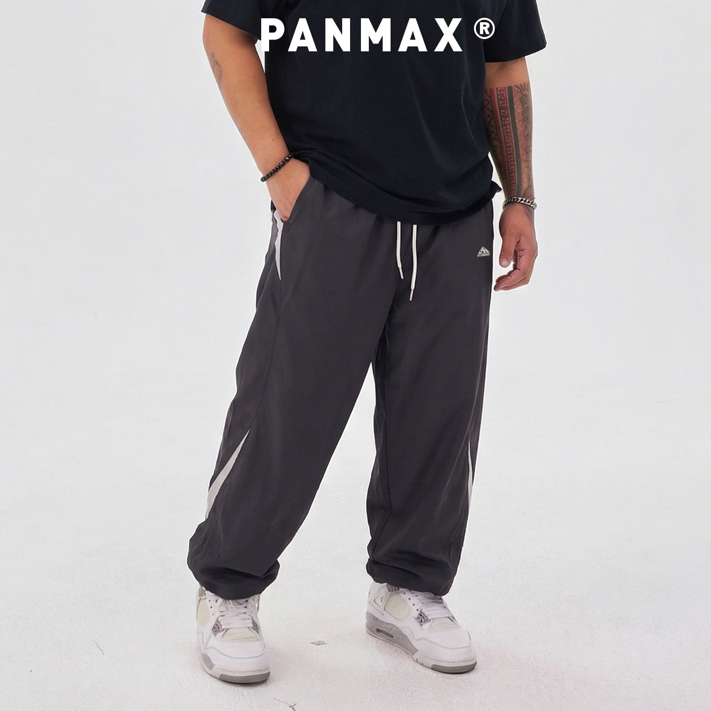 PANMAX潮牌男装春秋束脚轻运动日常穿搭舒适拼接休闲裤收口设计