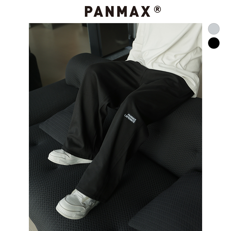 PANMAX大码男装简约阔腿裤美式休闲裤潮流垂坠休闲运动裤刺绣卫裤