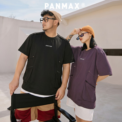 PANMAX潮牌大码2026夏季美式机能风多口袋T恤宽松落肩工装上衣