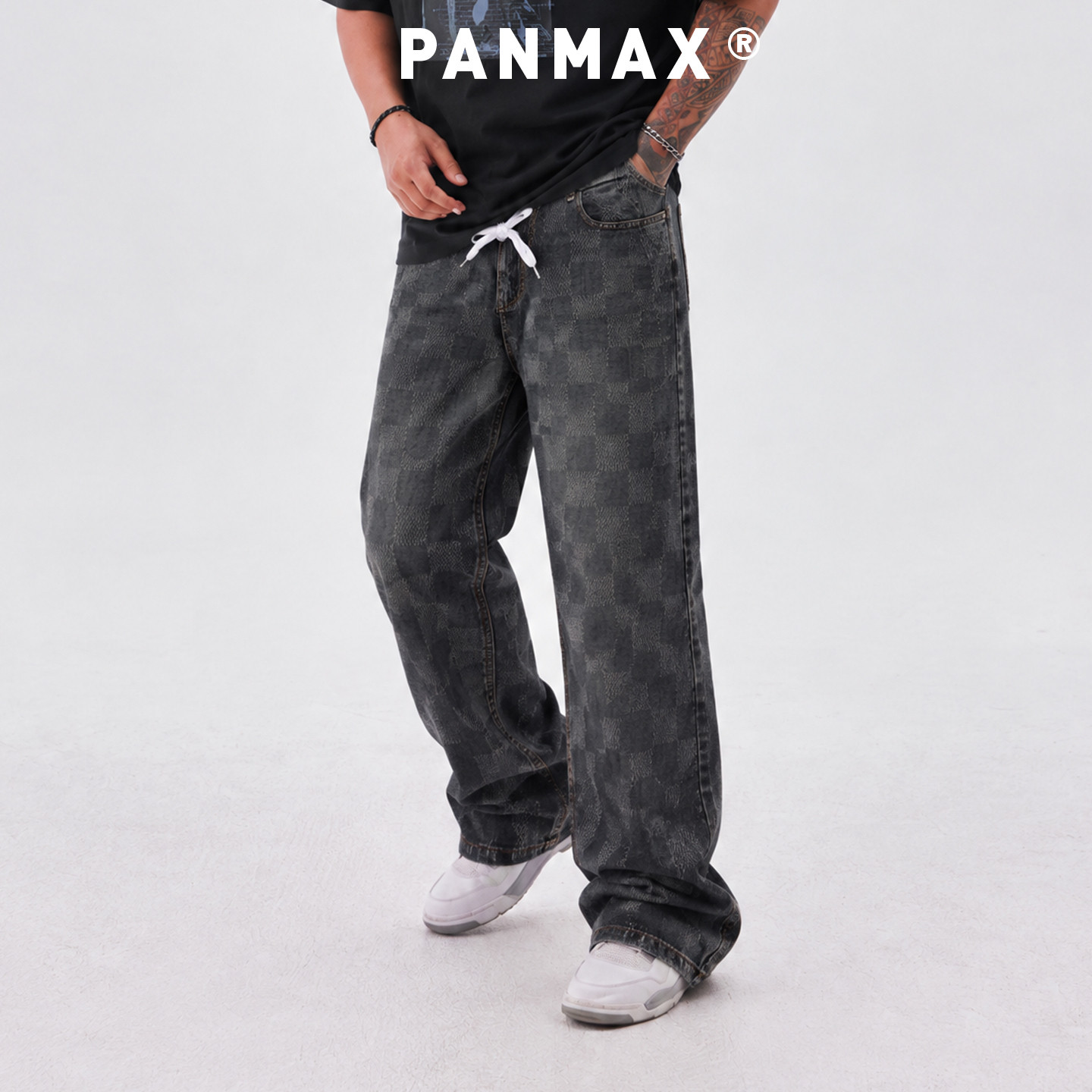 PANMAX 男士宽松牛仔裤破洞裤松紧腰束脚设计面料柔软透气感满分