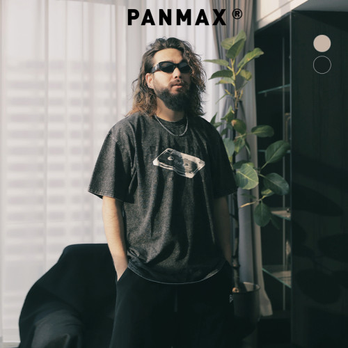 PANMAX潮牌大码男装美式街头慵懒宽松汽车做旧印花圆领短袖T恤男