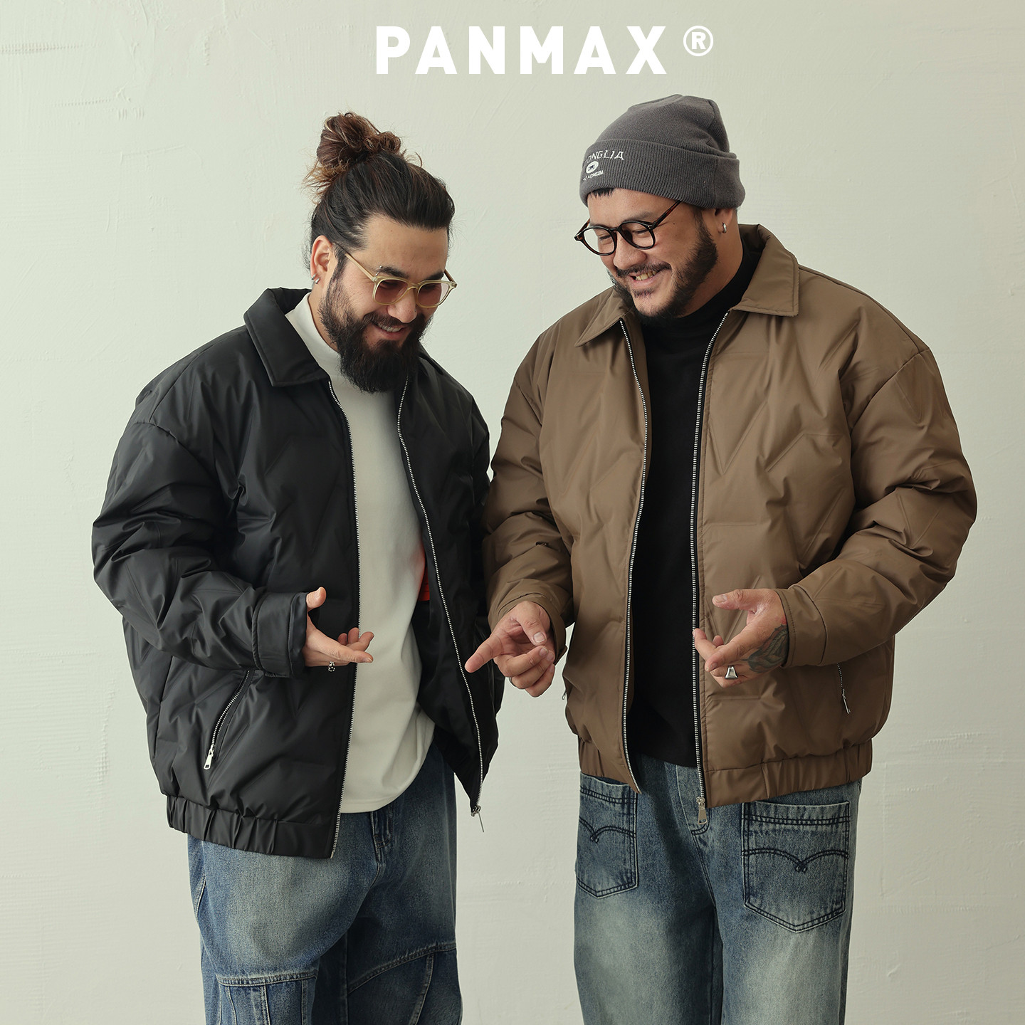 PANMAX潮牌大码男款羽绒服冬季保暖短款外套鸭绒立领轻盈羽绒夹克