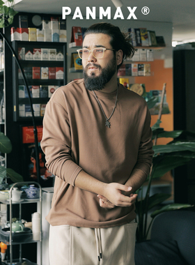 PANMAX潮牌大码男装长袖T恤鱼骨纹德绒长袖通勤内搭款圆领上衣