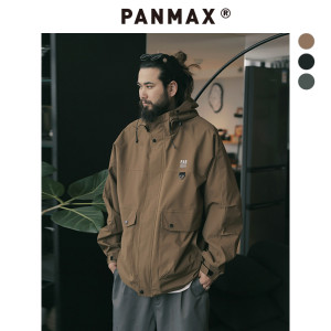 PANMAX潮牌大码男装2025秋冬户外休闲连帽夹克棉服多口袋工装外套