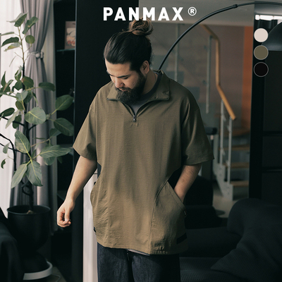 PANMAX大码潮牌男装工装小立领短袖衬衫加大痞帅撞色透气夏款半袖