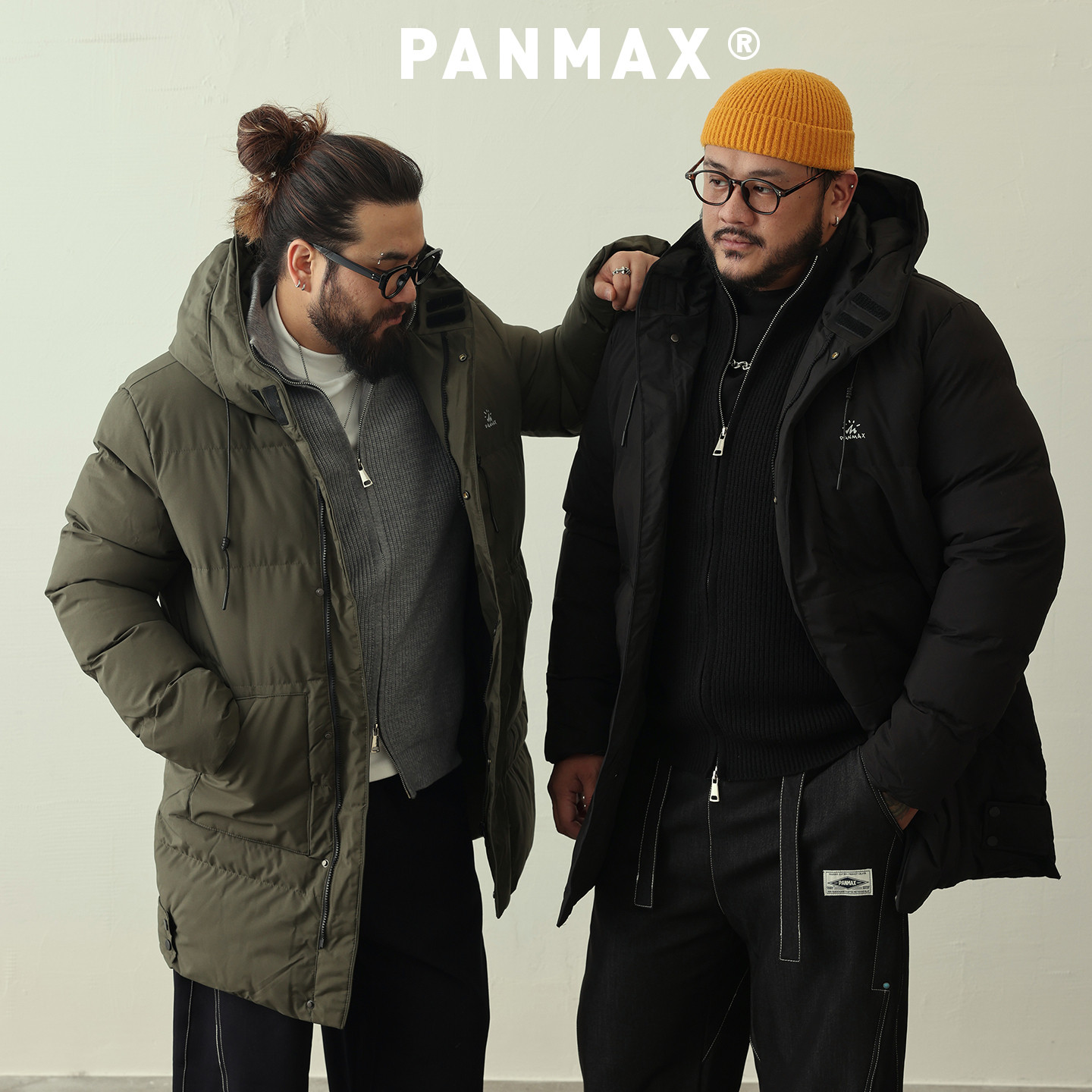 PANMAX潮牌大码男装棉服冬季加厚保暖连帽外套男士通勤工装风长款