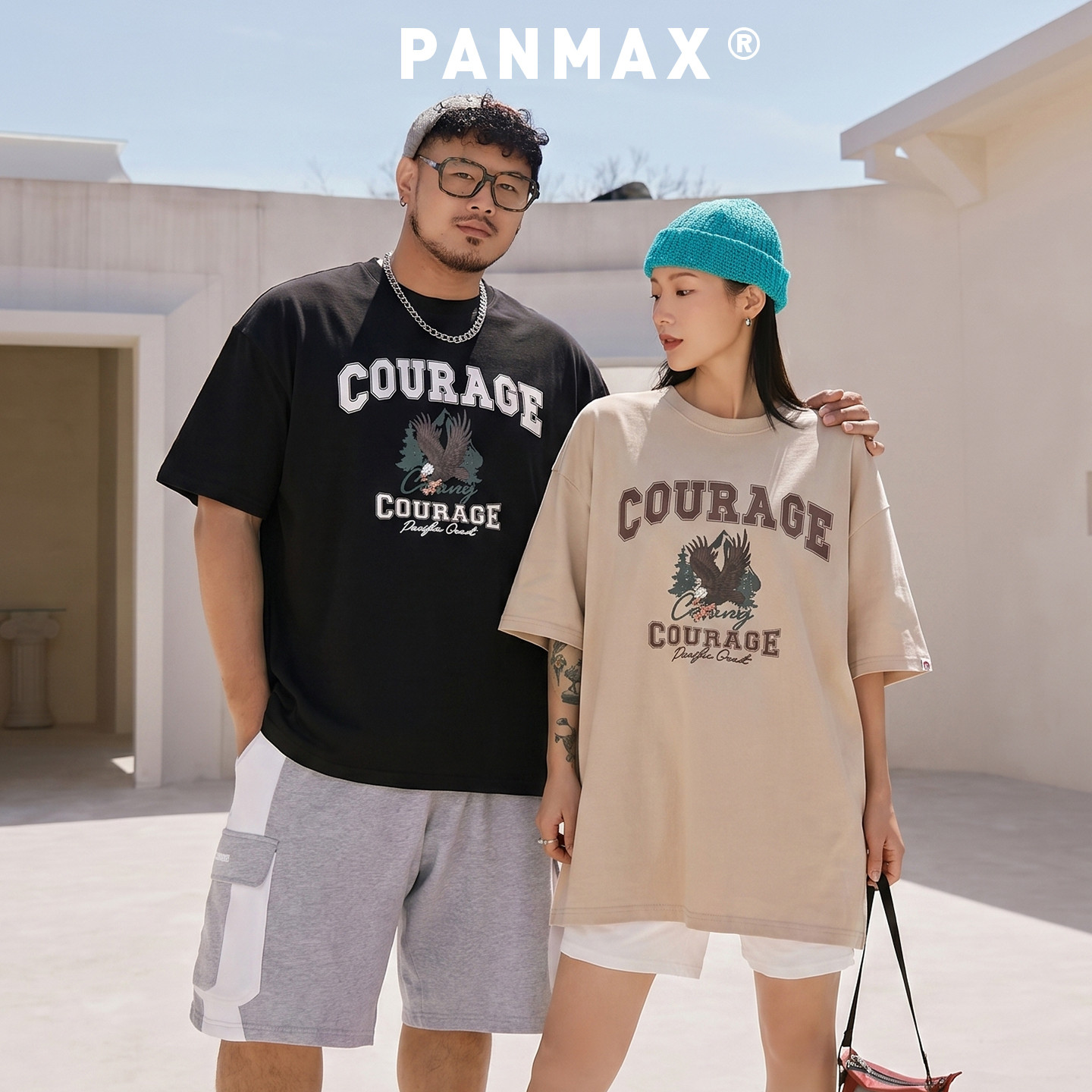 PANMAX潮牌男装夏季短袖T恤美式复古鹰标T恤棉质舒适街头百搭上衣