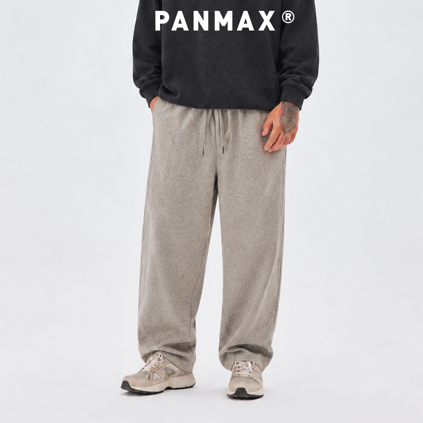 PANMAX潮牌大码极简垂感阔腿卫裤男肌理感直筒拖地裤松弛感休闲裤