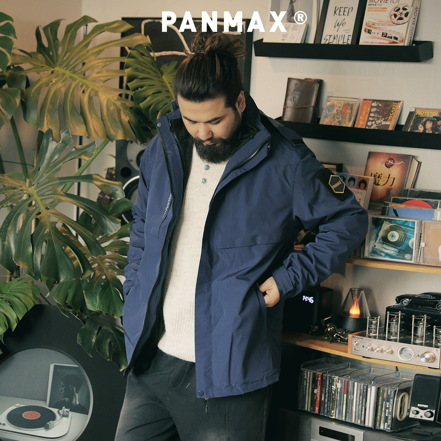 PANMAX潮牌大码男装二合一可拆卸羽绒服秋冬保暖工装设计连帽外套