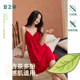 2025新款 安之伴薄款 吊带睡裙女夏季 睡衣纯棉红色性感家居裙带胸垫