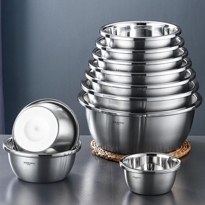 不锈钢盆子家用厨房和面打蛋盆深盆油盆带盖大盆铁汤盆洗菜盆套装