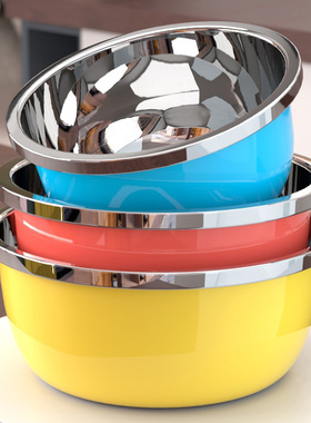 不锈钢盆家用和面彩色汤盆专用洗菜厨房加厚盆子铁饭盆猪油盆套盆