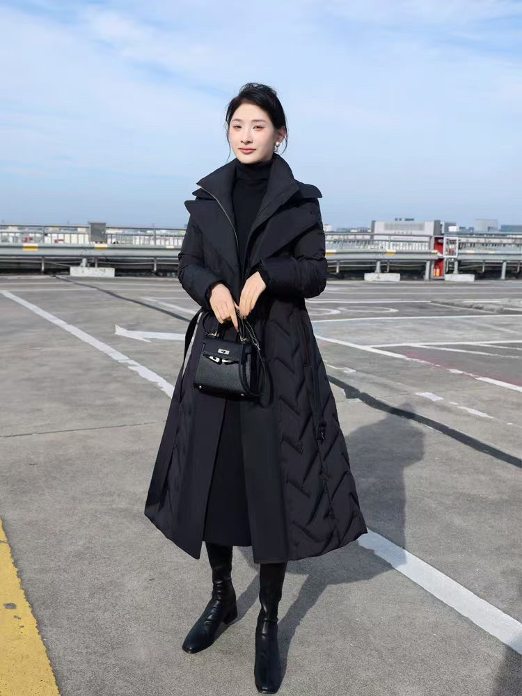 品牌高端卡其色风衣羽绒服女长款修身收腰高级感鸭绒（无标无牌）