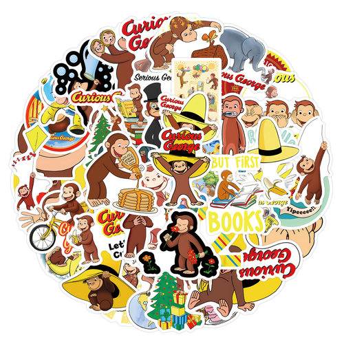 50pcs幼儿园奖励贴纸 Curious George 绘本好奇的乔治猴贴纸