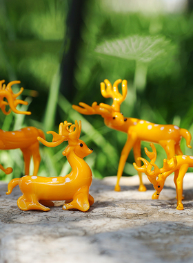 琉璃纯手工长颈梅花鹿骆驼小摆件