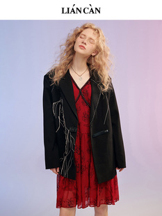 新商场同款 裂帛秋季 波西米亚风绣花铆钉有垫肩西服外套女