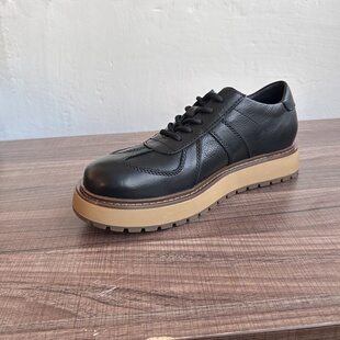 英伦圆头手工德比鞋 日系厚底黑色休闲皮鞋 男复古做旧真皮低帮板鞋