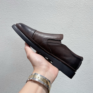 百搭透气英伦休闲男鞋 2025复古真皮小皮鞋 男日系做旧一脚蹬乐福鞋