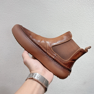 冬季复古厚底切尔西靴男日系套筒高帮皮靴子潮流一脚蹬工装马丁靴