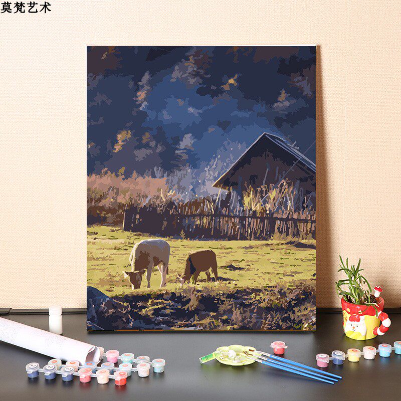 数字油画diy手工填充大中国小兴安岭原始森林风景画涂色油彩画画